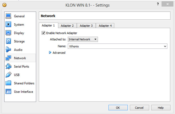 Windows 8.1 interfejs karty sieciowej whonix internal network