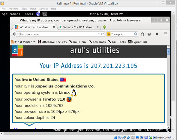 Kali Linux adres IP sieci Tor.