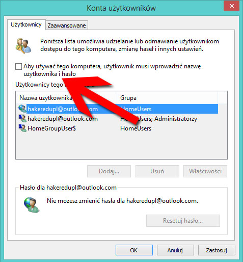 netplwiz - autologowanie w systemie windows 8.1