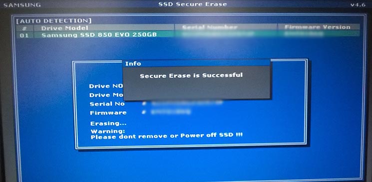secure erase is succesfull - format SSD zakończony