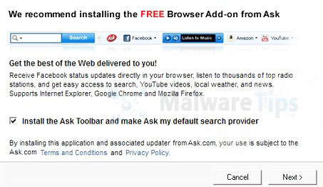 instalator free browser add-on ask toolbar