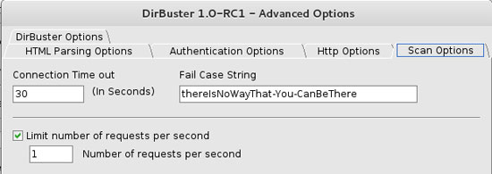 limit number of requests per secound w DirBuster (Advenced Options)
